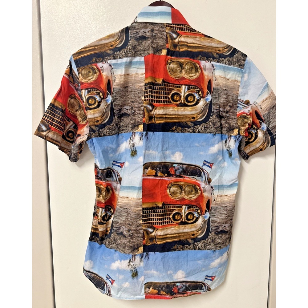 Jared Lang Collection Sze Medium Classic Car Beach Cuban Flag S/S Slim Fit Shirt